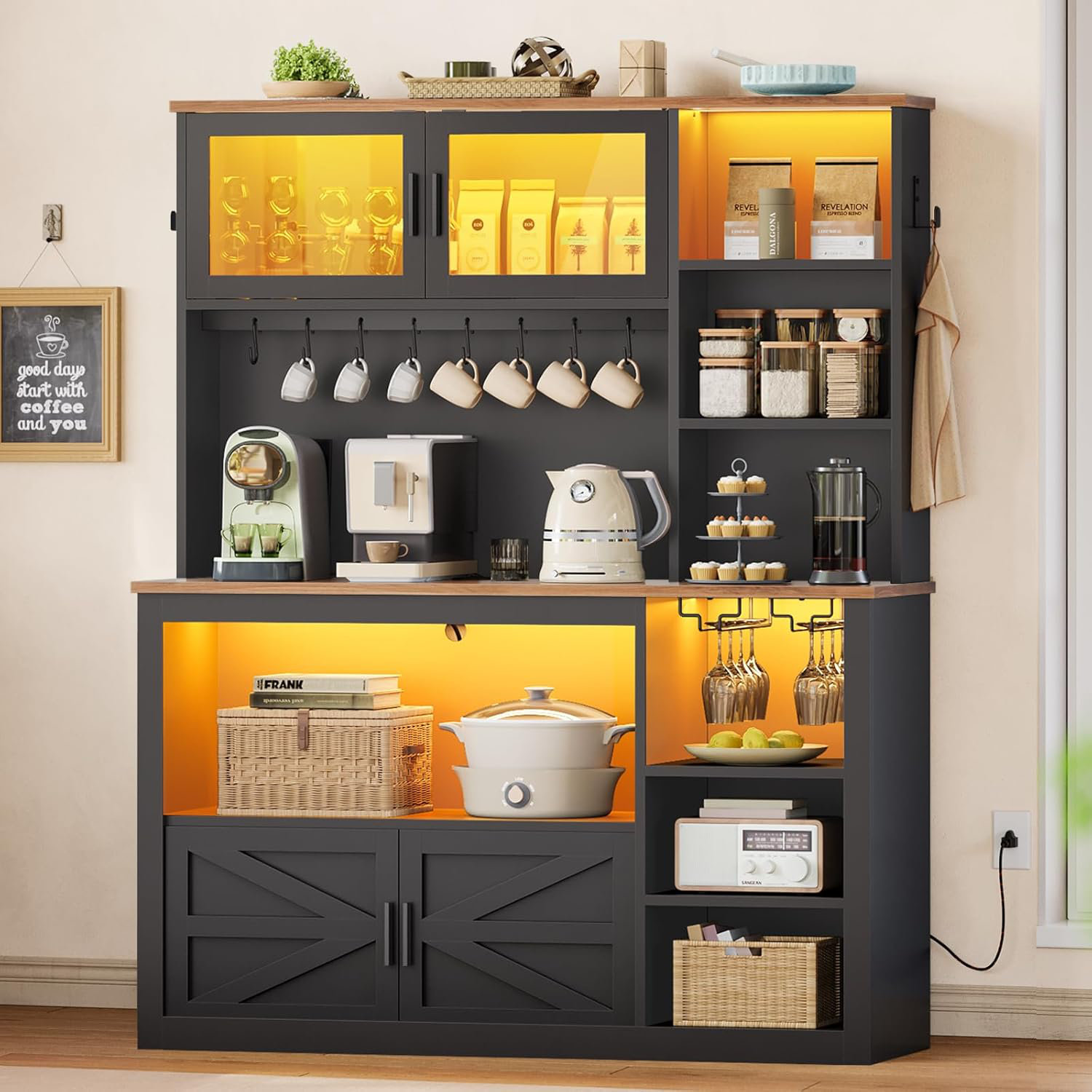 17 Stories Tierone Baker''s Rack, Coffee Bar Cabinet, Farmhouse